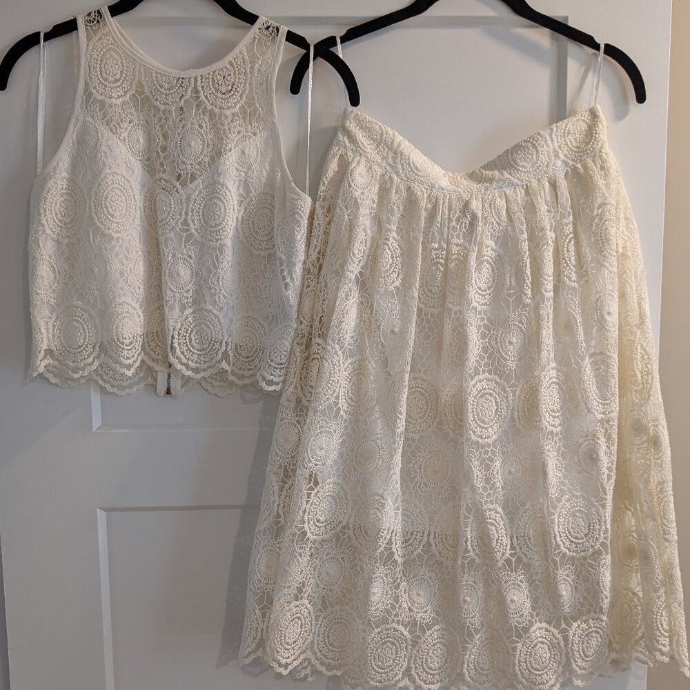 White Lace Two-Piece Skirt and Top Set